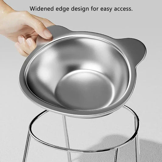 15° Elevated Cat Bowl – Stainless Steel Raised Pet Feeder for Better Digestion & Neck Comfort