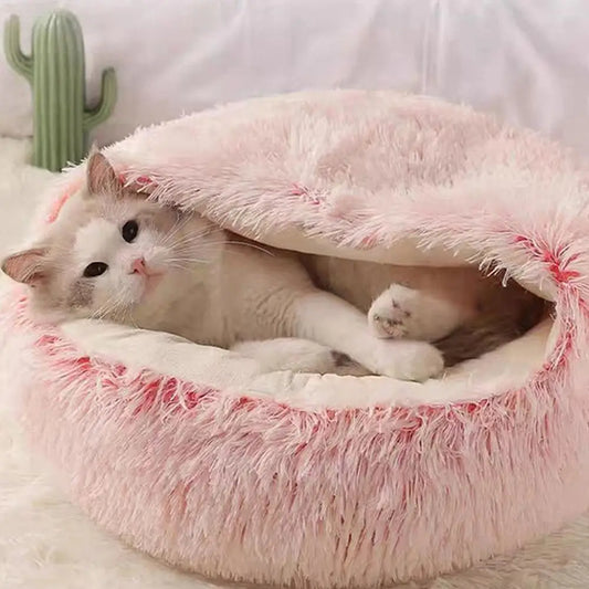 Luxury Plush Round Cat Bed – Warm 2-in-1 Sleeping Bag Nest for Cats & Small Dogs, Ultra Soft Winter Comfort