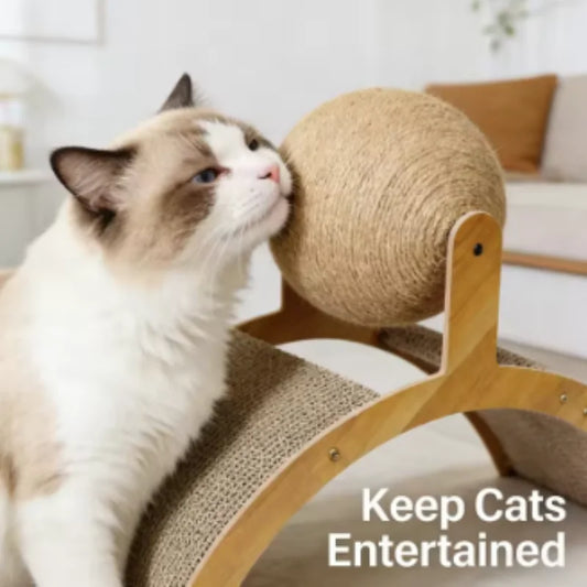 2-in-1 Cat Scratcher Ball – Wooden Interactive Toy with Sisal for Happy, Healthy Cats