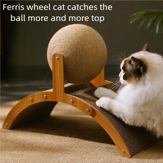 2-in-1 Cat Scratcher Ball – Wooden Interactive Toy with Sisal for Happy, Healthy Cats