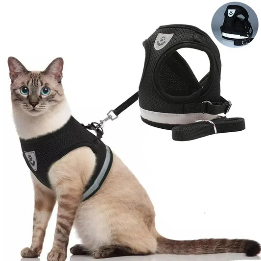 Caiban Escape-Proof Cat Harness & Leash Set – Breathable Reflective Mesh Vest for Safe Outdoor Walking