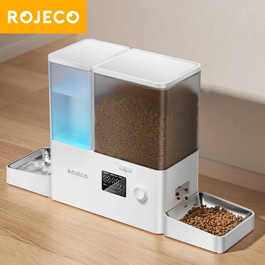 ROJECO 2-in-1 Automatic Pet Feeder – 8.5L Large Capacity Cat Food Dispenser with Built-In Water Fountain for Hassle-Free Feeding