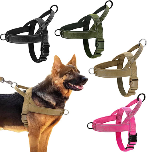 No-Pull Tactical Dog Harness – Heavy-Duty 1000D Nylon Vest with Handle & Reflective Design for Large Dogs Training & Outdoor Use